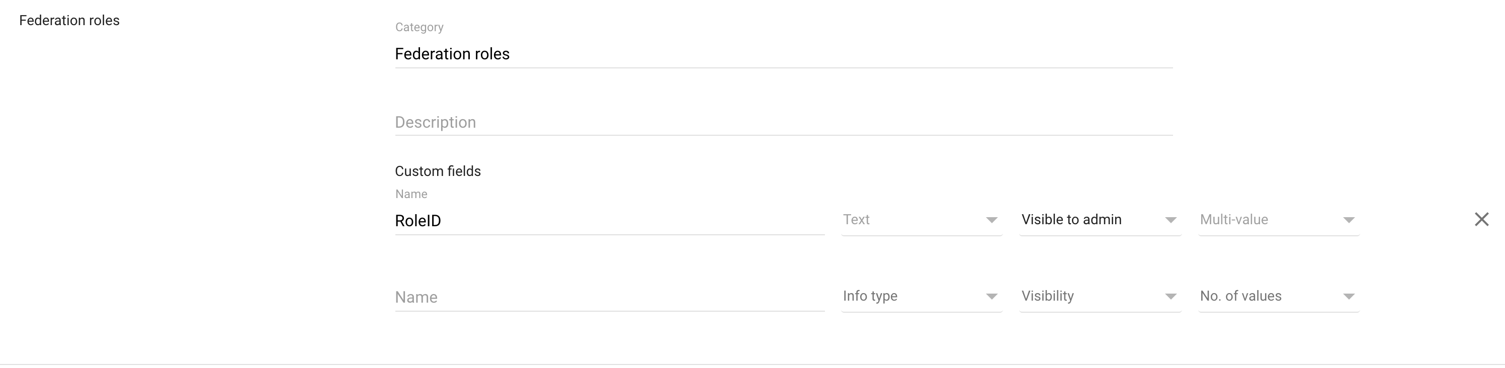 adding custom attribute with the category "federation roles" and the custom field name "RoleID"